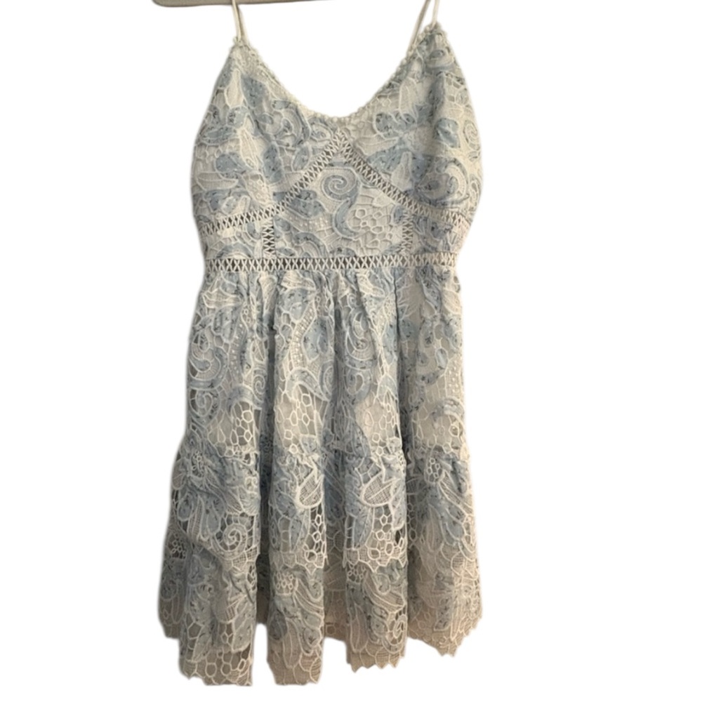 Just Me Light Blue Lace Tiered Ruffle Mini Dress Large Fairycore